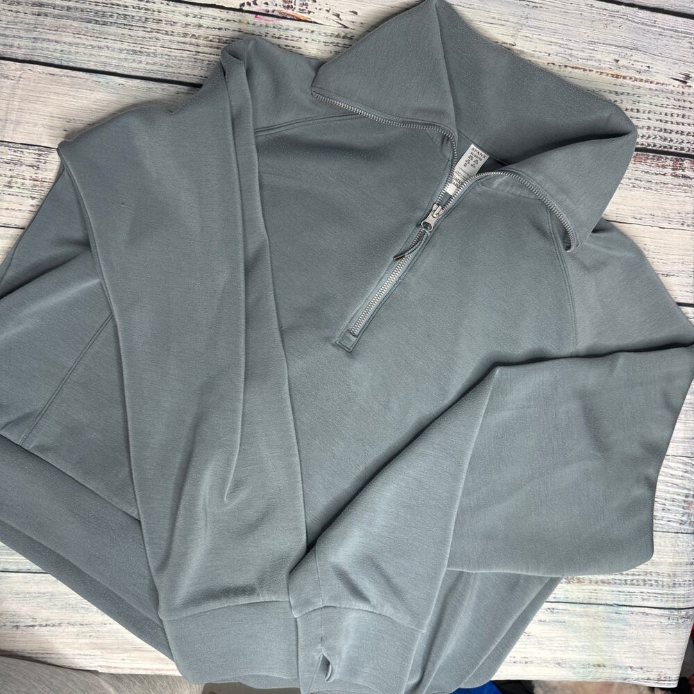 Spanx AirEssentials Half Zip Pullover XL Gray Blue Soft Lightweight Lounge Top - Picture 2 of 4